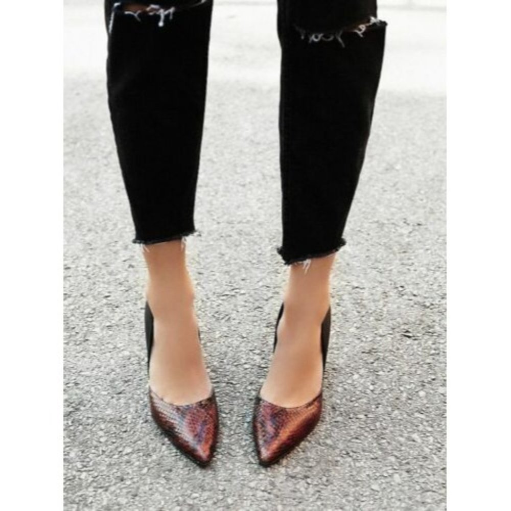 Free People Candy Dancer Heels Brown Snake & Black Size 41